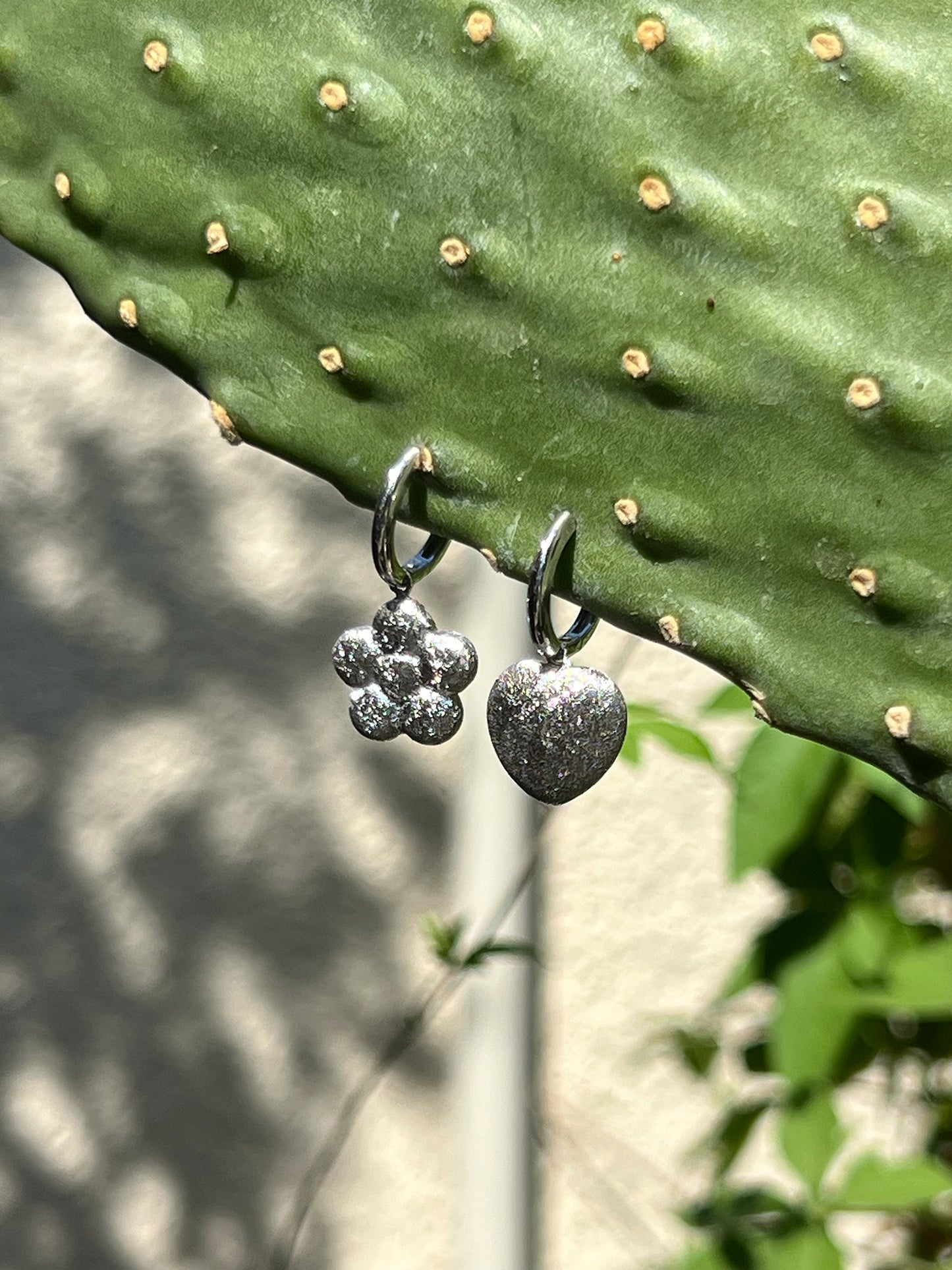 Arc Beads Mismatched Heart & Flower earrings