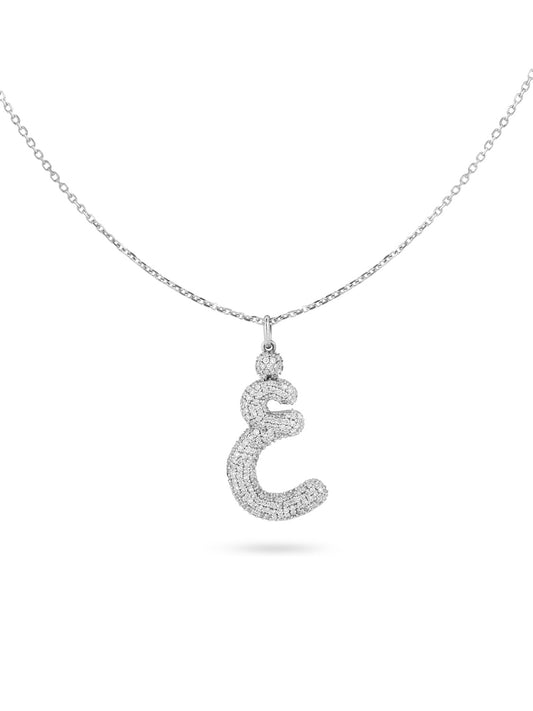 Ahrof Bubble Letter - Diamond Pavé Necklace - White Gold