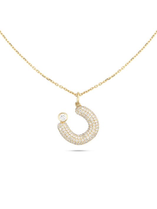 Ahrof Bubble Letter - Diamond Pavé Necklace - Yellow Gold