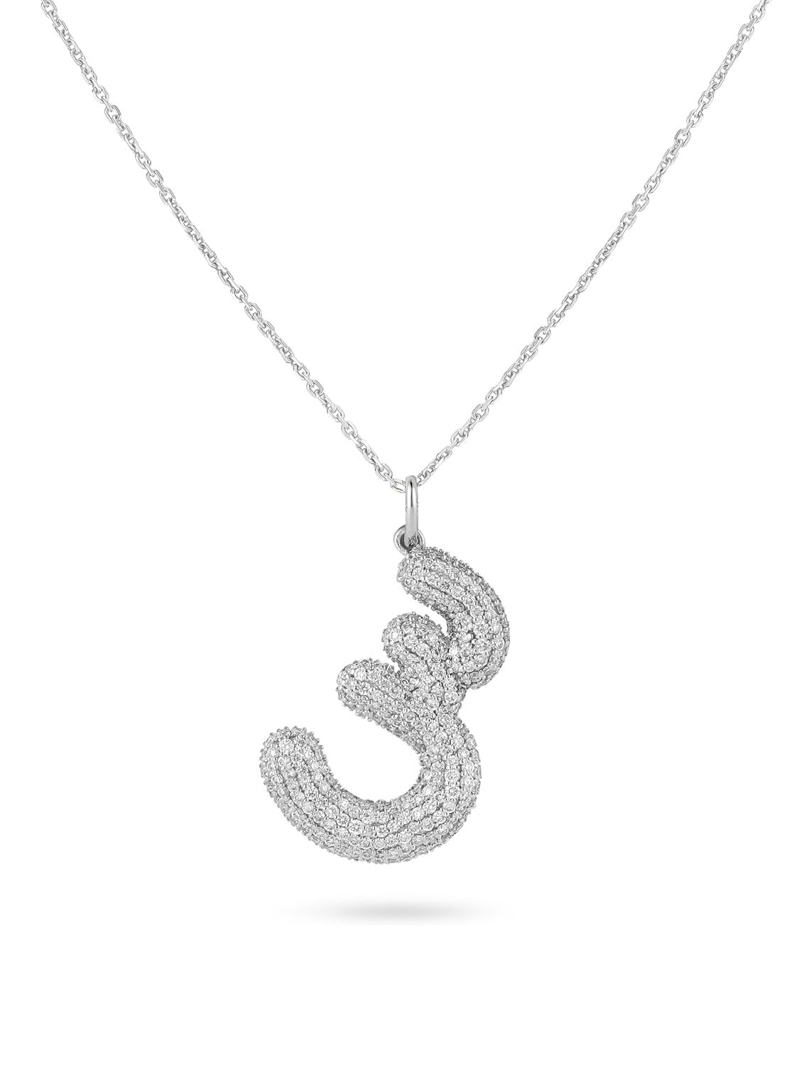 Ahrof Diamond Pavé Bubble Letter Necklace White Gold