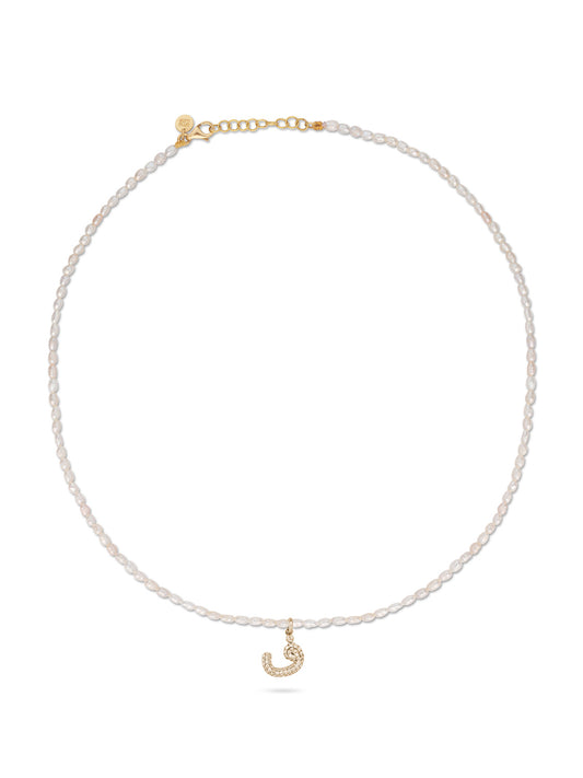 Ahrof Bubble Letter - Mini Diamond Pavé with Rice Pearl Necklace